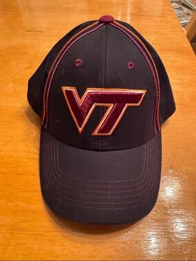 VT Embroidered Logo Baseball Cap in Maroon and Orange - Adjusts 19-23" around